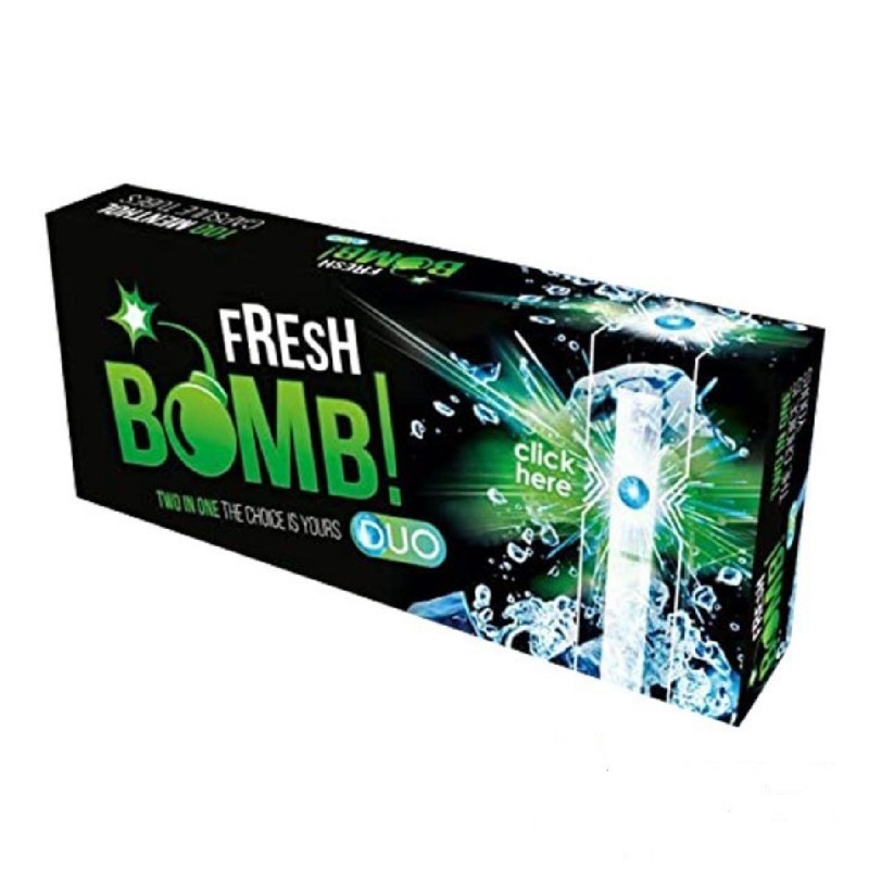 Caja verde de 100 tubos para entubar Fresh Bomb con cápsula click mentolada