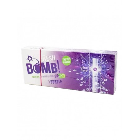 Caja morada de 100 tubos para entubar Fresh Bomb con cápsula click sabor uva dulce